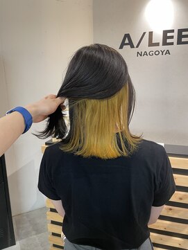 アイリー 名古屋(A/LEE) BOB／インナーカラー／イエローベージュ／切りっぱなしボブ