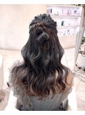 カチモリハーフアップお呼ばれヘア韓国風ヘアセットヘアアレンジ