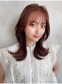 シャギーレイヤーロング韓国ワンホンヘアシースルーぱっつん前髪