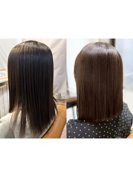 白髪を活かしながら艶めく美髪へ。カラーと髪質改善Trで輝く大人髪を実現。アルカリ除去でエイジングケアも