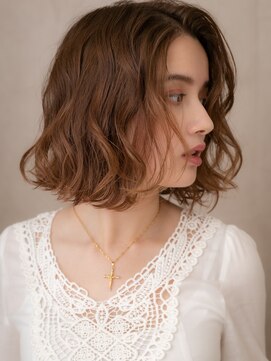 カバーヘア イヴ 戸頭店(COVER HAIR EVE) シャンパンベージュかきあげボブプードルパーマX戸頭20代30代