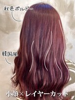 ポルム パプリカ(polum paprika)&nbsp;深いレッド巻き髪ロング10代20代人気カラーモテ愛されスタイル