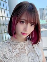 フラミューム 大森(flammeum)&nbsp;艶ワンレンボブ☆インナーカラーピンク/内巻きワンカール