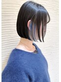 札幌ボブ　大人かわいい黒髪ボブ　インナーカラー　ブルー