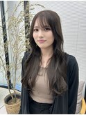 顔まわりカット/レイヤーカット/ロング/グレージュ/ウェットヘア