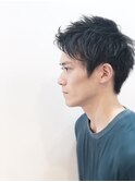 メンズ/ショート/甘めツーブロ/アップバング/ブラック