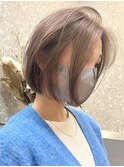 ミニボブピンクベージュダブルカラー前髪なしケアブリーチ韓国
