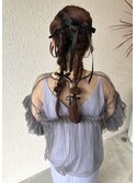 ツイン編み下ろし　リボンヘア