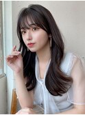 韓国風レイヤー/外ハネくびれ/ミディアムレイヤー/ぱっつん前髪