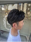 フェザーパーマ/ニュアンスパーマ/センターパート/メンズカット