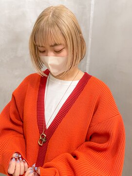 テトヘアー(teto hair) ボブミニボブブリーチカラーダブルカラーベージュぱっつん