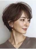 白髪ぼかし脱白髪染め似合わせショートボブ40代50代60代