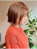 【mimura】切りっぱなしボブ　外はねボブ　オレンジカラー　草加