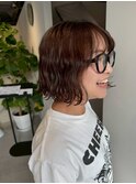 アプリコットオレンジゆるふわウェーブボブ