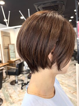 リュンヌ 門前仲町(lune) ロングショートワンカールパーマカーキグレージュ前髪門前仲町