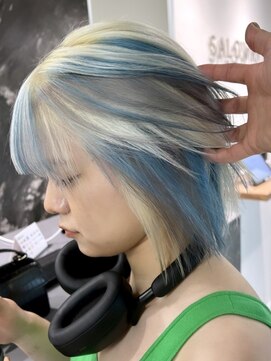 プネル(punel) ターコイズ 　フェイスフレーミング デザインカラー　 原宿