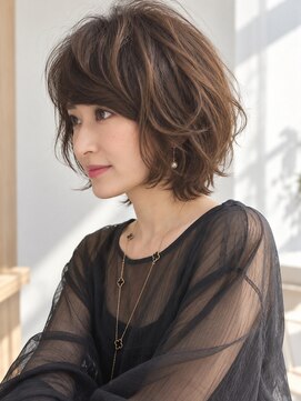 ノラ ギンザ(NORA GINZA) くびれボブ×ニュアンスパーマ×外ハネ30代40代50代60代