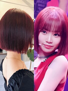 ラレイ ハラジュク(Lalei harajuku) 【白石】チェウォン風赤髪タッセルボブ/ブリーチなしカラー