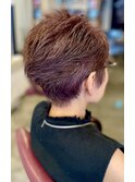 60代グレージュヴァイオレット小顔ショートヘア