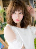 くせ毛風ココアブラウン斜めバング抜け感ロブc5大宮20代30代40代