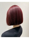 ワインレッド/暖色カラー/赤髪/ボブ/チェリーレッド