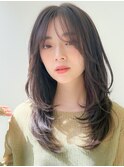 小顔ワンカールレイヤーカットくびれヘアアプリコットオレンジ