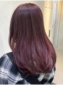 ワインレッド_小顔レイヤー韓国ヘアブリーチなしピンク