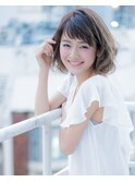 大人オン眉☆ナチュラルエアリーボブ☆斜めバング☆小顔☆ひし形