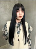 姫カット　裾カラー　切りっぱなし　前髪ぱっつん