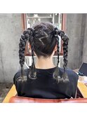 ツイン編みおろしヘアメイク