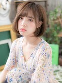 耳かけココアブラウンワンカール小顔丸みボブc5戸頭20代30代40代