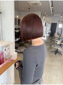 ピンクラベンダー、切りっぱなしボブ