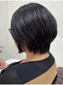30代40代50代/前下がりショートボブ/アッシュブラック