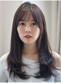 顔周りレイヤーカットくびれヘアミルクティーベージュカラー