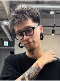 ハイライト/ツイストパーマ/メンズ/アップバング/短髪