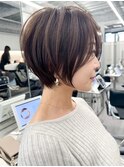 【白髪ぼかしハイライト大人可愛い丸みショートボブ】
