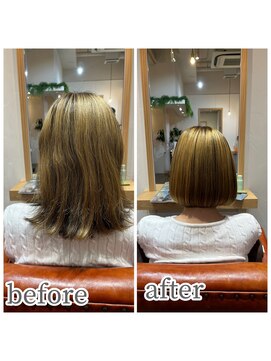 エメ 中崎町(eme) ブリーチ縮毛矯正は酸性ストレートで綺麗なストレートに