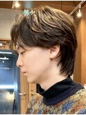 横浜西口メンズパーマフェザーパーマセンターパートガイルヘア