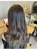 黒髪暗髪+柔らかアッシュベージュグラデーションカラー