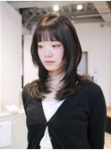 グレージュおくれ毛ウルフレイヤーミディアム_F20695