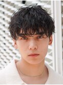 天神10代20代シャドウパーマゆるめメンズマッシュウルフカット