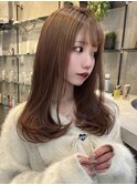 黒髪 グレーベージュ レイヤーロング 前髪パーマ 前髪 韓国 仙台