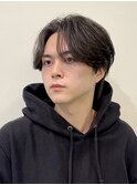 韓国風センターパートシースルーバングメンズ透明感カラー