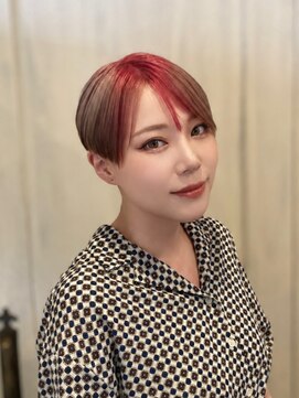 ヘアーリゾートガーデン 南林間店(Hair Resort Garden) ブリーチでデザイン/ルーツカラー/ミルキーベージュ×ピンク