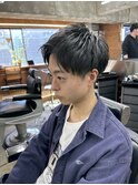 メンズカット　アップバング　束感　短髪　眉毛