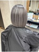 バレイヤージュ、ハイライト、レイヤーロング、グレーベージュ