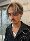 韓国風メンズセンターパートハイトーンカラーハイブリーチ原宿