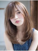 ミニウルフレイヤーカット顔周り前髪韓国ミディアムロング/柏柏