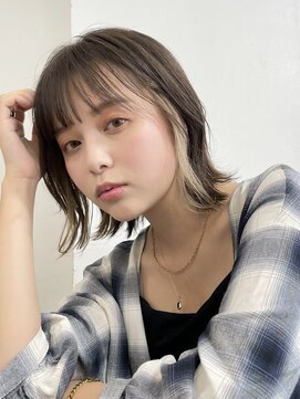 サンク 原宿 表参道(cinq) インナーカラーボブフェイスフレーミングベージュ顔周りボブ30代