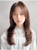 ハイライトカラー外ハネボブサイドバング斜めバング前髪美髪